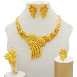 Dubai Women Gold Color Jewelry Sets African Wedding Bridal Gifts For Saudi Arab Necklace Bracelet Earrings Ring Jewellery Set