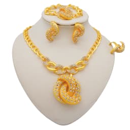 Dubai Women Gold Color Jewelry Sets African Wedding Bridal Gifts For Saudi Arab Necklace Bracelet Earrings Ring Jewellery Set