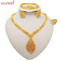 Dubai Women Gold Color Jewelry Sets African Wedding Bridal Gifts For Saudi Arab Necklace Bracelet Earrings Ring Jewellery Set
