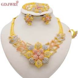 Dubai Women Gold Color Jewelry Sets African Wedding Bridal Gifts For Saudi Arab Necklace Bracelet Earrings Ring Jewellery Set
