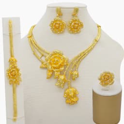 Dubai Women Gold Color Jewelry Sets African Wedding Bridal Gifts For Saudi Arab Necklace Bracelet Earrings Ring Jewellery Set