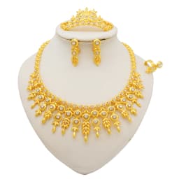 Dubai Women Gold Color Jewelry Sets African Wedding Bridal Gifts For Saudi Arab Necklace Bracelet Earrings Ring Jewellery Set