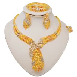 Dubai Women Gold Color Jewelry Sets African Wedding Bridal Gifts For Saudi Arab Necklace Bracelet Earrings Ring Jewellery Set