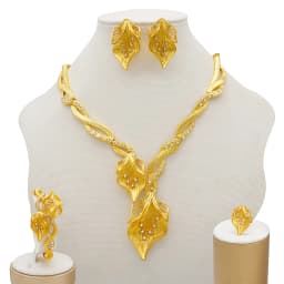 Dubai Women Gold Color Jewelry Sets African Wedding Bridal Gifts For Saudi Arab Necklace Bracelet Earrings Ring Jewellery Set