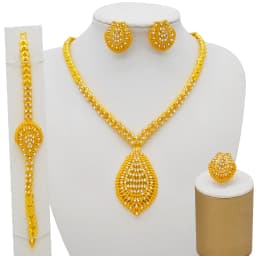 Dubai Women Gold Color Jewelry Sets African Wedding Bridal Gifts For Saudi Arab Necklace Bracelet Earrings Ring Jewellery Set