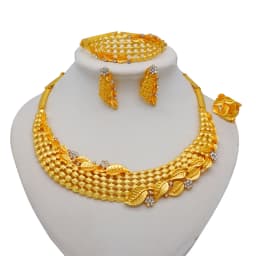 Dubai Women Gold Color Jewelry Sets African Wedding Bridal Gifts For Saudi Arab Necklace Bracelet Earrings Ring Jewellery Set