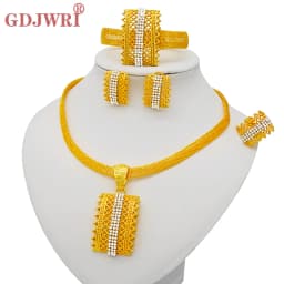 Dubai Women Gold Color Jewelry Sets African Wedding Bridal Gifts For Saudi Arab Necklace Bracelet Earrings Ring Jewellery Set
