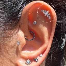ASTM F136 Titanium Ear PIERC Curved Bar Earrings 7 CZ  Paved Top Threaded Labret Stud Tragus Lip Ring Body Piercing Jewelry