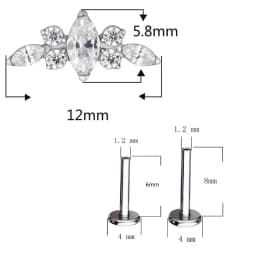 ASTM F136 Titanium Ear PIERC Curved Bar Earrings 7 CZ  Paved Top Threaded Labret Stud Tragus Lip Ring Body Piercing Jewelry