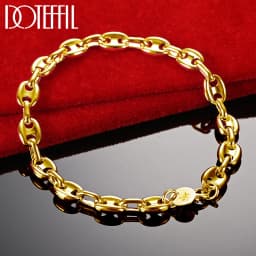 DOTEFFIL 925 Sterling Silver 18K Gold Simple Classic Chain Bracelet For Women Man Wedding Engagement Party Fashion Jewelry