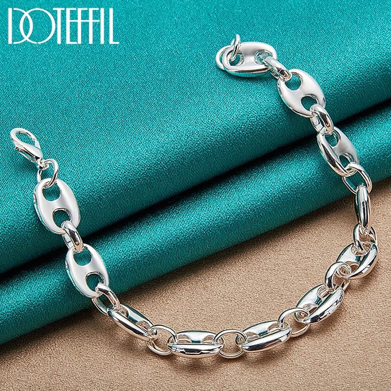 DOTEFFIL 925 Sterling Silver 18K Gold Simple Classic Chain Bracelet For Women Man Wedding Engagement Party Fashion Jewelry