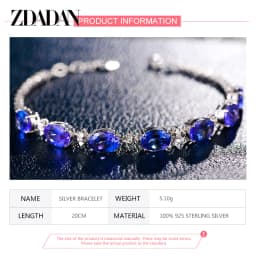 ZDADAN 925 Sterling Silver Sapphire Bracelet Chain For Women Fashion Wedding Jewelry Gift