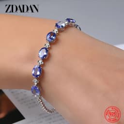 ZDADAN 925 Sterling Silver Sapphire Bracelet Chain For Women Fashion Wedding Jewelry Gift