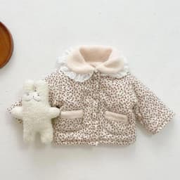 2024 Autumn Winter New Children Plus Velvet Thicken Flower Print Cotton Coat Girl Baby Long Sleeve Tops Boy Infant Lace Jacket