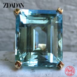 ZDADAN 925 Sterling Silver Aquamarine Gemstone Ring For Women Fashion Party Jewelry Gifts Wholesale