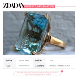 ZDADAN 925 Sterling Silver Aquamarine Gemstone Ring For Women Fashion Party Jewelry Gifts Wholesale