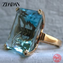 ZDADAN 925 Sterling Silver Aquamarine Gemstone Ring For Women Fashion Party Jewelry Gifts Wholesale