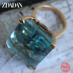 ZDADAN 925 Sterling Silver Aquamarine Gemstone Ring For Women Fashion Party Jewelry Gifts Wholesale