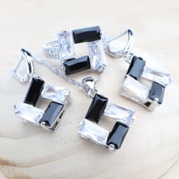 Wedding 925 Silver Jewelry Sets Bridal Black White Zircon Earrings Rings Pendant Necklace Stone Bracelets Set For Women