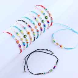 12Pcs/Lot Cute Daisy Flower Beaded Bracelet For Women Mix Color Handmade Elastic Stretch Wristband Bangle Jewelry