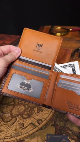 BULLCAPTAN Genuine Leather Men's Wallet RFID Function Fashion Men's Card Clip Wallet Latest Gift Box Men's Business Wallet QB032