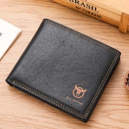 BULLCAPTAN Genuine Leather Men's Wallet RFID Function Fashion Men's Card Clip Wallet Latest Gift Box Men's Business Wallet QB032