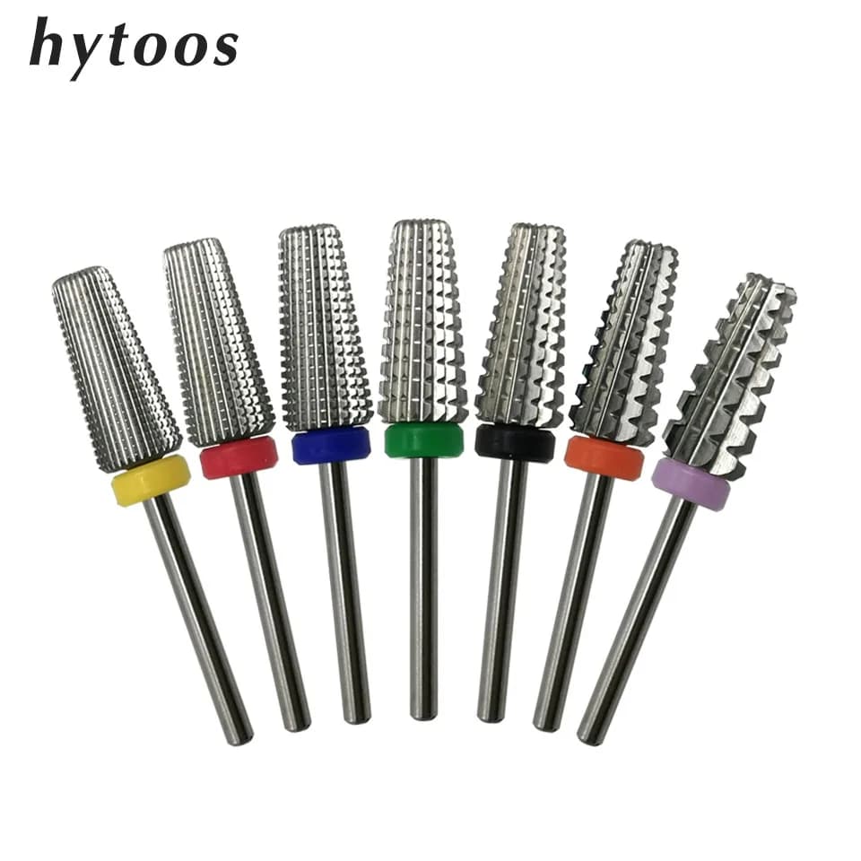 HYTOOS 5 in 1 Carbide Bit 3/32 Two-Way Tapered Nail Drill Bits   Straight Cut Milling Cutter For Manicure Nails Accessories