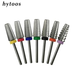 HYTOOS 5 in 1 Carbide Bit 3/32 Two-Way Tapered Nail Drill Bits   Straight Cut Milling Cutter For Manicure Nails Accessories