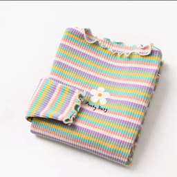 Children's T-Shirts Color Stripe Flower Printing Kids Clothes for 2 To 6 Years Girls Tshirts Boutique Outfits for Girls