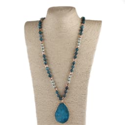 RH Fashion Bohemian Jewelry Accessory 8mm Stone/Glass Knotted Agt Stone Dorp Pendant Necklaces For Women