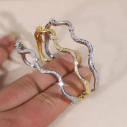 High Quality Fashion Women Jewelry Micro Paved 5A Cubic Zirconia CZ Wave Band Bangle Bracelet