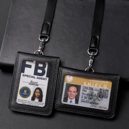 2026 NEW US Police Reporter Coach Referee Doctors Badge Holder Real Cowhide Formal Work ID Card Case with Lanyard Office Supplie