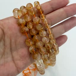Semi-precious Stones AAAA Quality White Cracks Yellow Citrine Crystal Stone Round Loose Beads 6 8 10 MM Pick Size For Jewelry