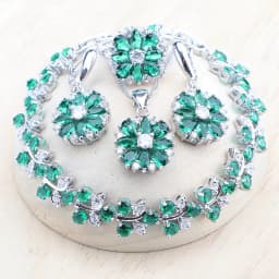 Bridal Jewelry Sets Silver 925 Flower Colorful Zircon Bracelets Earrings Rings Pendant Wedding Necklace Set Jewelry For Women