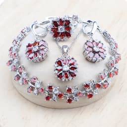 Bridal Jewelry Sets Silver 925 Flower Colorful Zircon Bracelets Earrings Rings Pendant Wedding Necklace Set Jewelry For Women