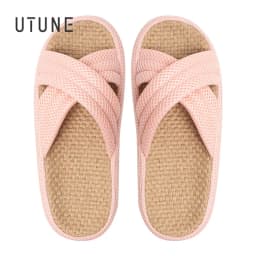 UTUNE Mute Linen Slippers For Women Japanese Indoor Summer Shoes Mesh Cloth EVA Sole Jute Home Slippers Men Non-slip Slippers