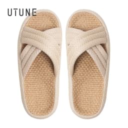 UTUNE Mute Linen Slippers For Women Japanese Indoor Summer Shoes Mesh Cloth EVA Sole Jute Home Slippers Men Non-slip Slippers