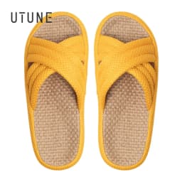 UTUNE Mute Linen Slippers For Women Japanese Indoor Summer Shoes Mesh Cloth EVA Sole Jute Home Slippers Men Non-slip Slippers