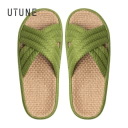 UTUNE Mute Linen Slippers For Women Japanese Indoor Summer Shoes Mesh Cloth EVA Sole Jute Home Slippers Men Non-slip Slippers
