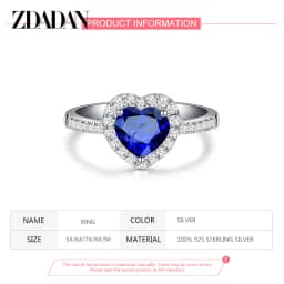 ZDADAN 925 Sterling Silver Heart Blue Gemstone Rings For Women Wedding Jewelry Fashion Gift