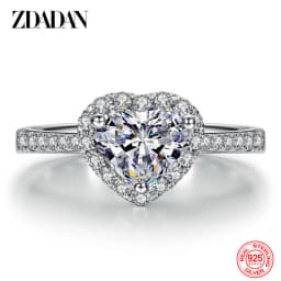ZDADAN 925 Sterling Silver Heart Blue Gemstone Rings For Women Wedding Jewelry Fashion Gift