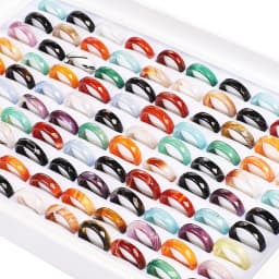 Wholesale Bulk Lots Womens 50Pcs Faceted Mixed Color Stone Finger Rings Band Couple Wedding Engagement Mens Ring FREE