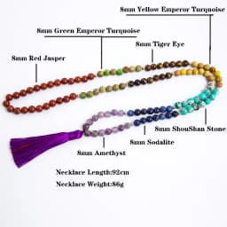 8mm Natural Stone 7 Chakra Necklace Meditation Yoga Peace Spirit Jewelry 108 Japamala Beaded Rosary Tassel Pendant