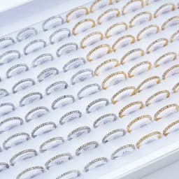 10/20Pcs/Lot New Fashion Row Rhineston Stainless Steel Ring For Women Simple Classic Mixed Style Jewelry Wedding Party Gifts