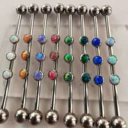 14G Implant Grade Titanium ASTM F136 Internal Thread Long Bar Ear Tragus Cartilage Industrial Piercing OpalStud Ear Ring Body Je