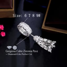ThreeGraces New Fashion Cubic Zirconia Long Tassel Charms Elegant Engagement Rings for Women Bridal Wedding Prom Jewelry R225