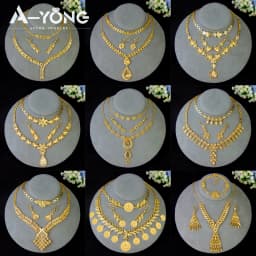 Luxury Dubai Wedding Jewelry Set 21k Gold Plated Arab Bridal Gold Necklace Bracelet Earrings Brazilian Women Vintage Jewelrys
