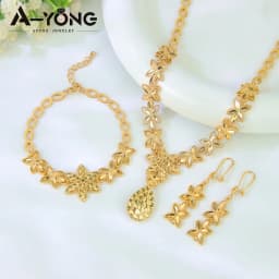 Luxury Dubai Wedding Jewelry Set 21k Gold Plated Arab Bridal Gold Necklace Bracelet Earrings Brazilian Women Vintage Jewelrys