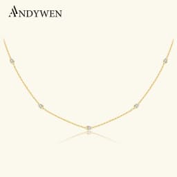 ANDYWEN 925 Sterling Silver Gold Round CZ Zircon Charm Choker Necklace Women Luxury Jewelry 2022 Wedding Classic Jewelry
