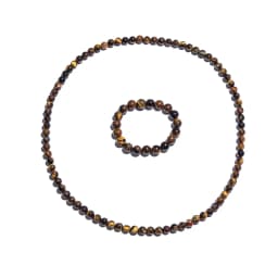 8mm Yellow Tiger Eye Choker Necklace for Men and Women Beaded Long Necklace Jewelry Bracelet Set